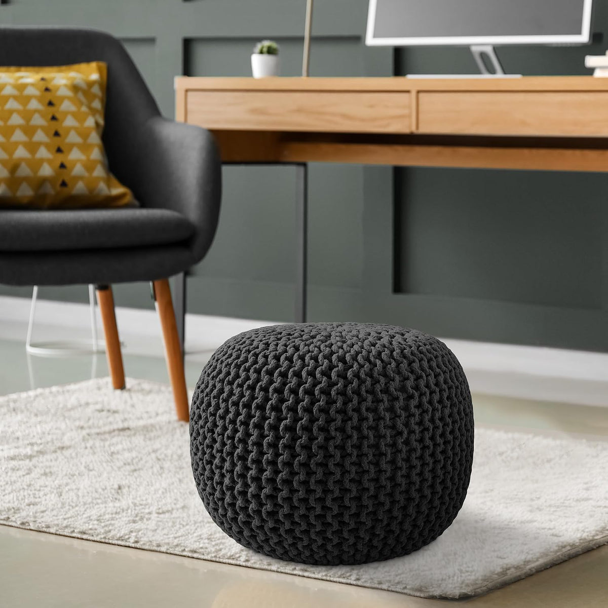 Round Cotton Pouf Ottoman