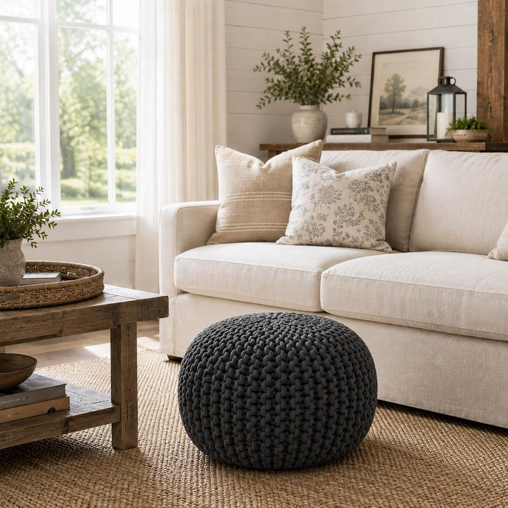 Round Cotton Pouf Ottoman
